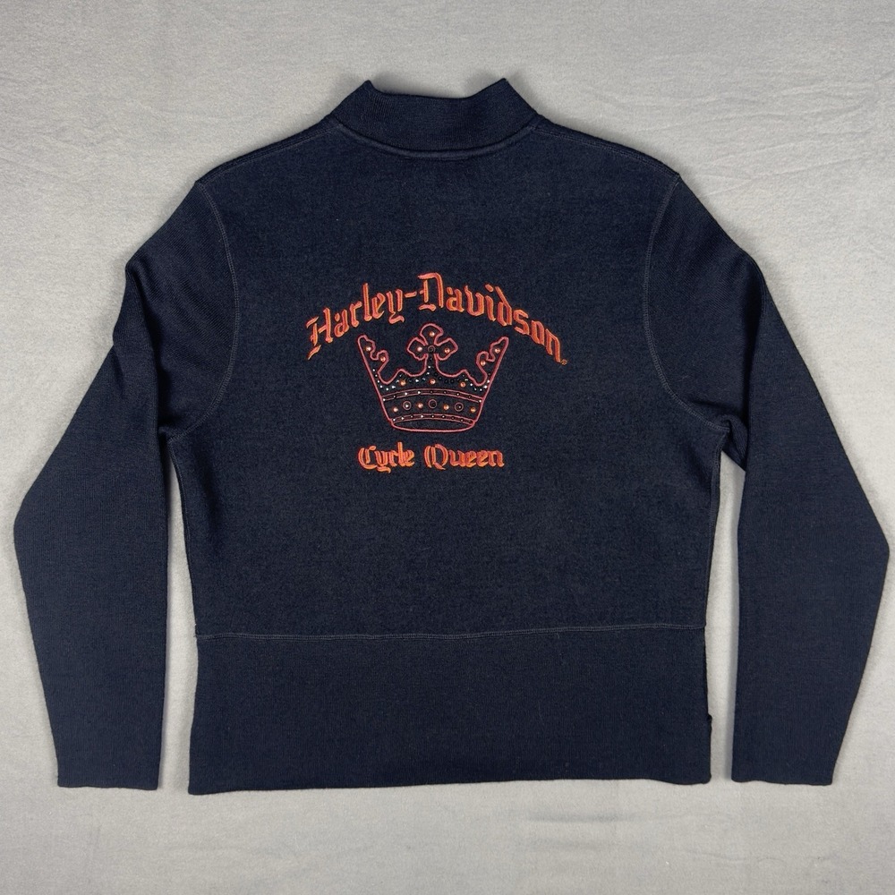 Vintage Harley Davidson Women's XL Sweater Cycle Queen Crown 100% Wool Y2K